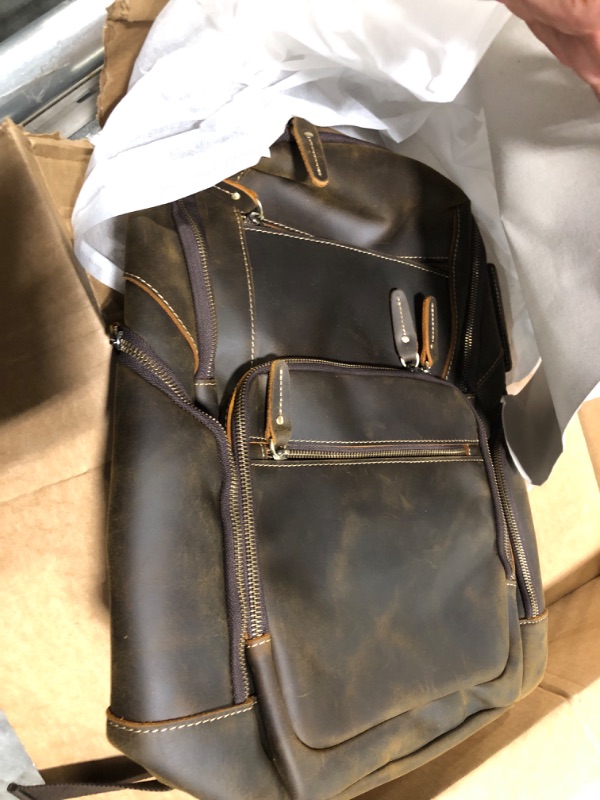 Photo 3 of LANNSYNE Vintage Full Grain Genuine Leather Backpack For Men, fits 16" Laptop Travel Hiking Bag Camping Rucksack Brown Brown1 for 16" Laptop