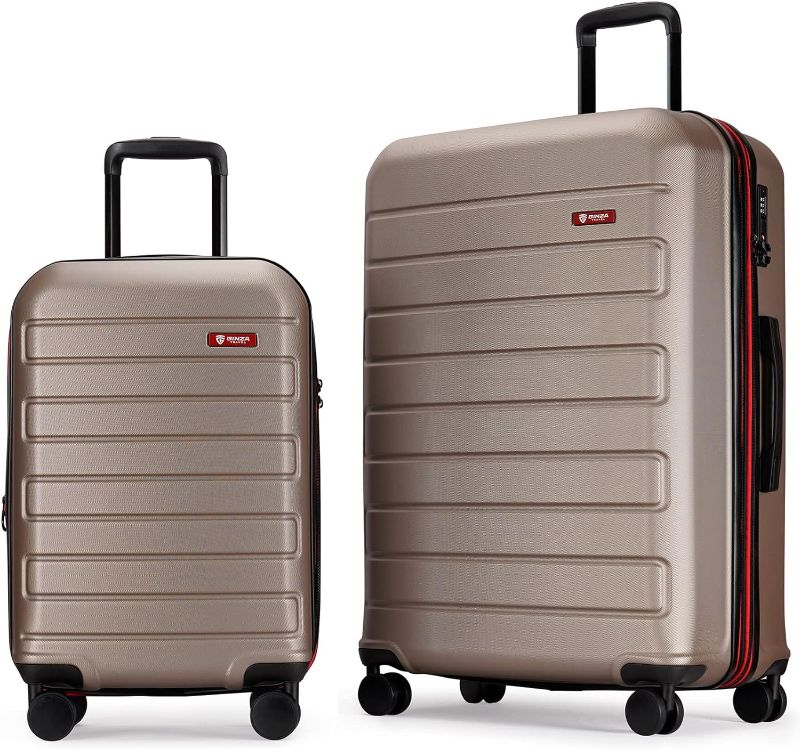 Photo 2 of 3-Piece ABS Luggage Set with TSA Locks, Expandable, and Friction-Resistant in champagne- Includes 20", 24" & 28" Spinner Suitcases