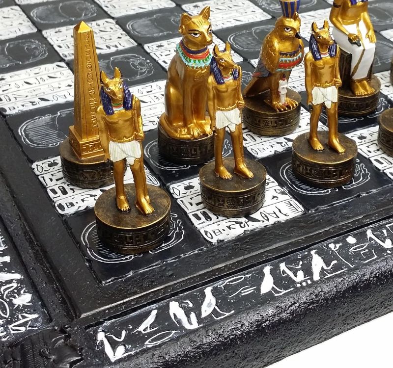 Photo 1 of 16 inch Egyptian Chess Set with Black & White Hieroglyphics Egypt Board by HPL
