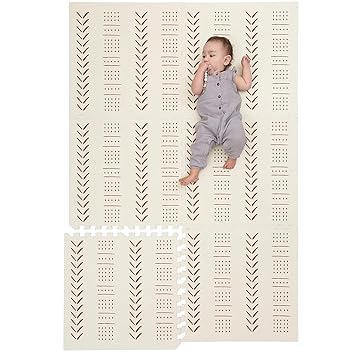 Photo 1 of CHILDLIKE BEHAVIOR Baby Play Mat - Play Pen Tummy Time Mat & Crawling Mat Foam Play Mat for Baby with Interlocking Floor Tiles 72x48 Inches Puzzle - Baby Floor Mat Infants & Toddlers (X-Large, Beige)