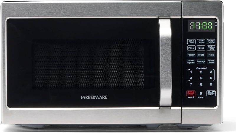 Photo 1 of Farberware Countertop Microwave 1000 Watts, 1.1 cu ft - Microwave Oven With LED Lighting and Child Lock - Perfect for Apartments and Dorms - Easy Clean Stainless Steel