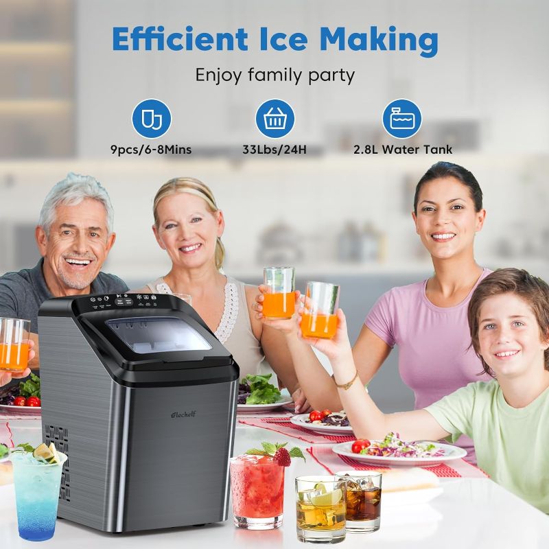 Photo 1 of 33Lbs Ice Makers Countertop Ice Machine Maker Self Cleaning,9 Pcs Bullet Ice Cube Ready in 7mins, 2 Sizes of Ice Cube Selectable, Perfect for Home/Kitchen/Party/Office(Black