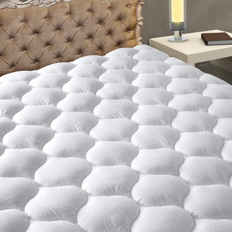 Photo 1 of Bedding Quilted Fitted Queen Mattress Pad Cooling Breathable Fluffy Soft Mattress Pad Stretches up to 21 Inch Deep, Queen Size, White, Mattress Topper Mattress Protector