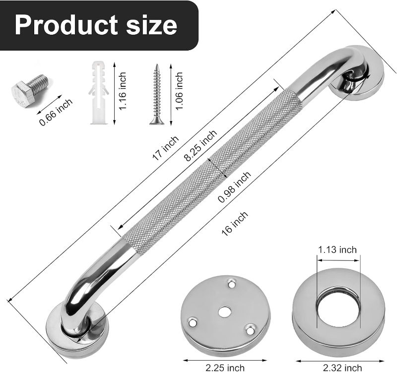 Photo 1 of 2 Pack 16 Inch Anti-Slip Bathroom Grab Bar, LONVICHTT Stainless Steel Shower Handle, Knurled Safety Hand Rail, Support Balance Armrest, Elderly, Pregnant, Children, Handicap Senior Assist Bath Handle