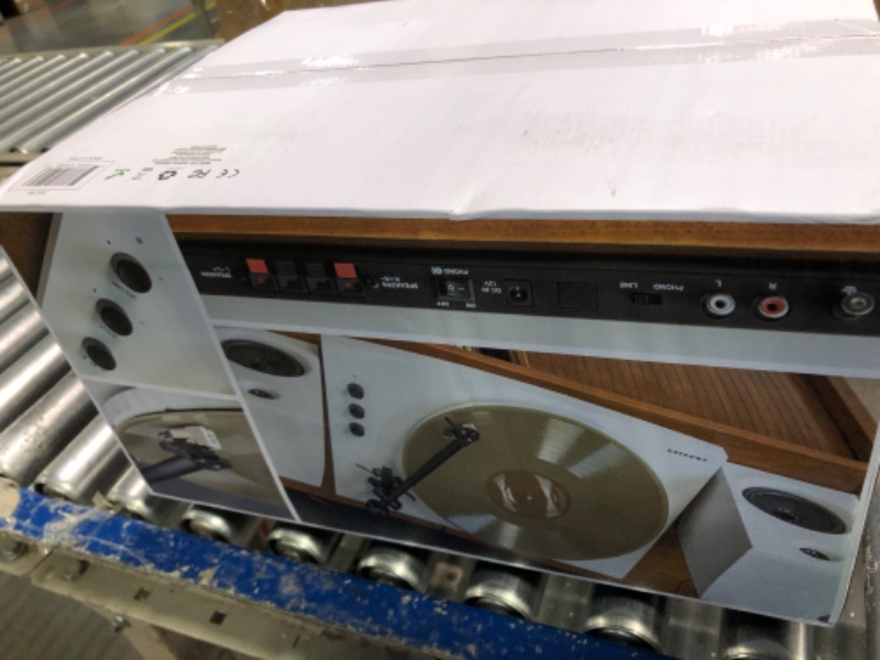Photo 1 of Crosley T150C-WH 2-Speed Bluetooth Turntable Record Player System with Weighted Tone Arm and Stereo Speakers, White T150C - Audio Grade Plinth, NP-15 Needle White