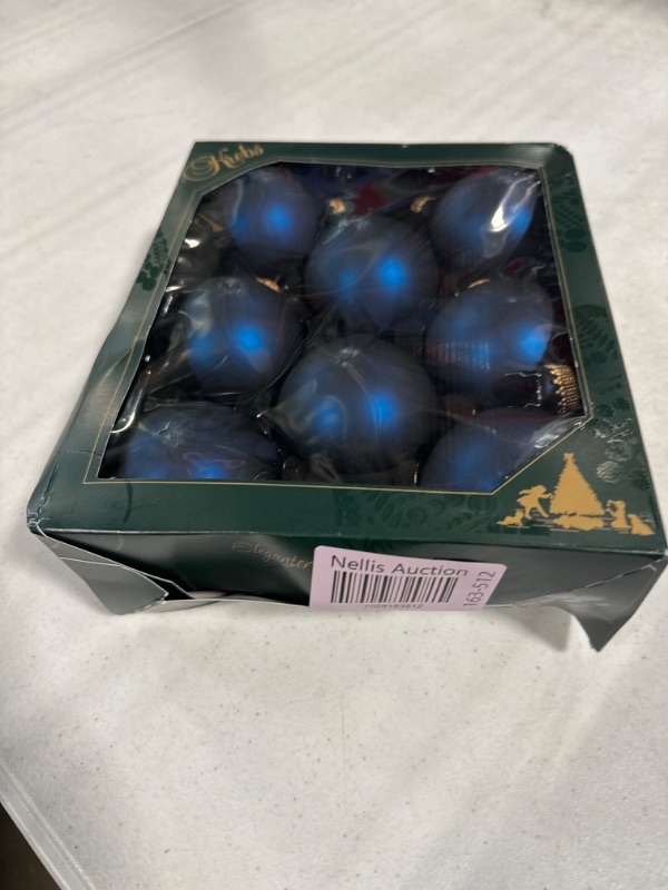 Photo 2 of *damaged box* Glass Christmas Tree Ornaments - 67mm / 2.63" [8 Pieces] Designer Balls from Christmas By Krebs Seamless Hanging Holiday Decor (Velvet Midnight Haze Blue)