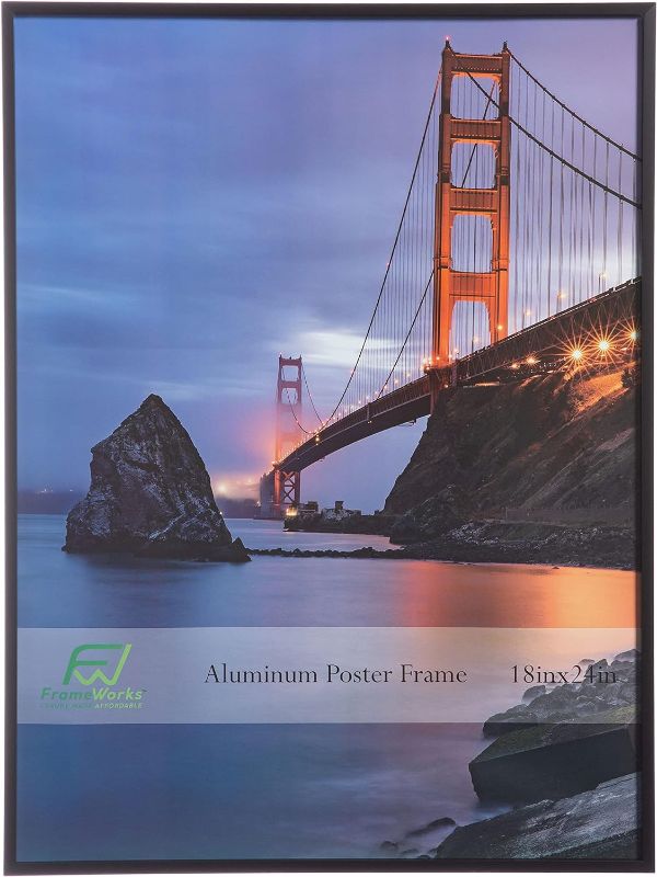 Photo 1 of FrameWorks 18” x 24” Black Brushed Aluminum Poster Picture Frame with Plexiglass 1-Pack