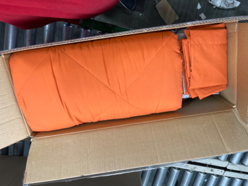 Photo 3 of  Down Alternative Blanket with Satin Trim, Brunt Orange Lightweight Comforter Solid Color Quilt Queen Luxurious Microfiber Bedding for All Seasons
