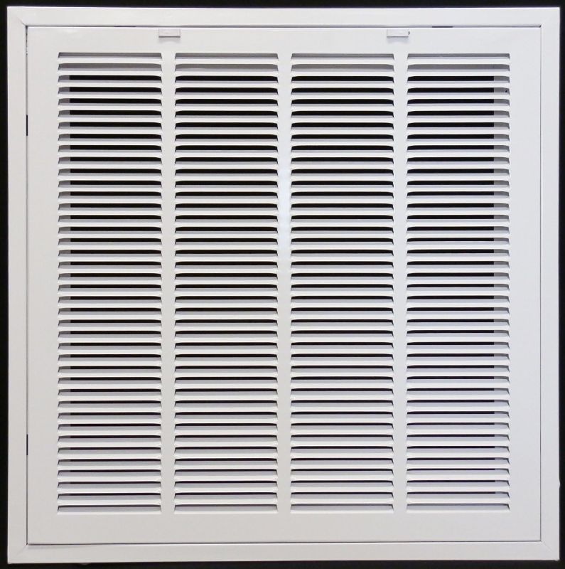 Photo 1 of 24" X 24 Steel Return Air Filter Grille for 1" Filter - Easy Plastic Tabs for Removable Face/Door - HVAC DUCT COVER - Flat Stamped Face - White [Outer Dimensions: 26 5/8" X 26 5/8"]
