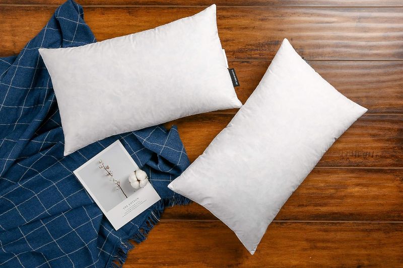 Photo 1 of 12×20 Premium Goose Down Feather Throw Pillow Inserts(Set of 2)-5% Down Filling,High Filling Weight,250 TC Cotton Cover, Square, White
