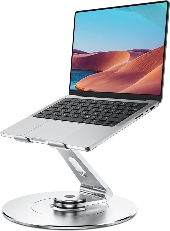 Photo 1 of Stable Swivel 10-17.3'' Laptop Stand for Desk with 360 Rotating Base, Military-Grade Aluminum, Height Adjustable Laptop Riser, Portable Computer Stand Fits MacBook, HP, Dell