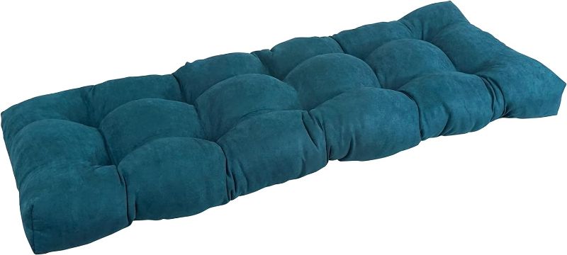 Photo 1 of Blazing Needles Microsuede Tufted Bench Cushion, 60" x 19", Teal and grey