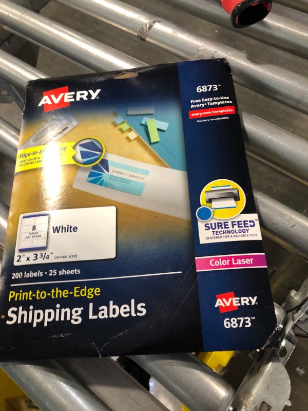 Photo 2 of Avery Print-to-the-Edge Color Laser Shipping Labels, 2" x 3-3/4", White, 8 Labels/Sheet, 25 Sheets/Pack (6873)