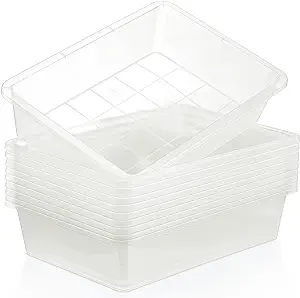 Photo 1 of 24 Packs Plastic Trays for Classroom, Stackable Thick Flat Paper Letter Tray Organizer Bin for Teacher Classroom File, Book Storage, Art Activity Supplies (Clear)