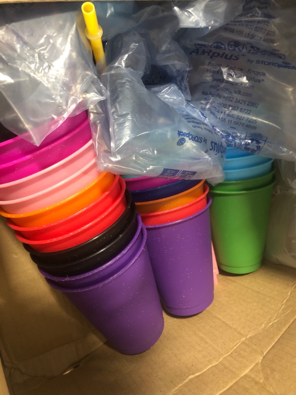 Photo 1 of 36 Pack 16 oz Glitter Cup with Straws and Lids, Plastic Reusable Tumblers with Lids and Straws Bulk Water Bottle Iced Coffee 500ml Colorful Cup for Adult Kid St Patrick Day Birthday Party