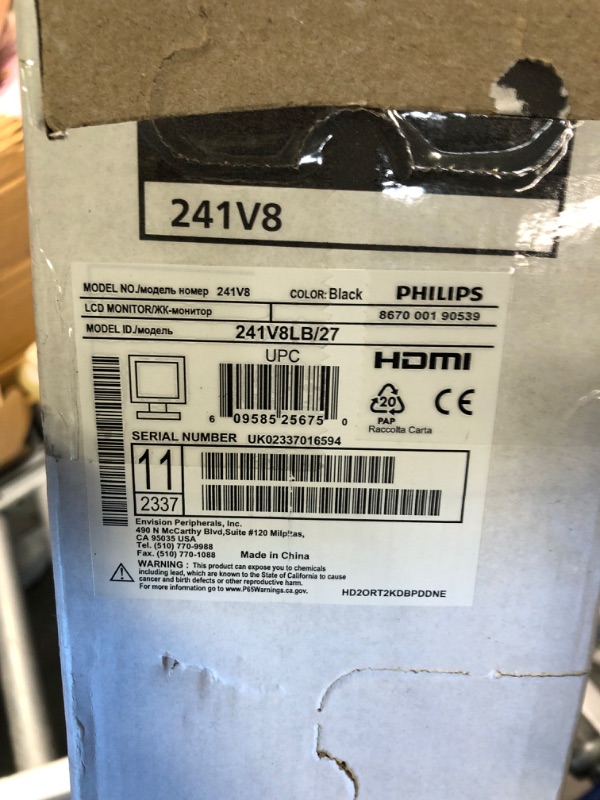 Photo 1 of PHILIPS New 24 inch Frameless Full HD (1920 x 1080) 100Hz Monitor, VESA, HDMI x1, VGA Port x1, Eye Care, 4 Year Advance Replacement Warranty, 241V8LB 24" Class Full HD | 100Hz