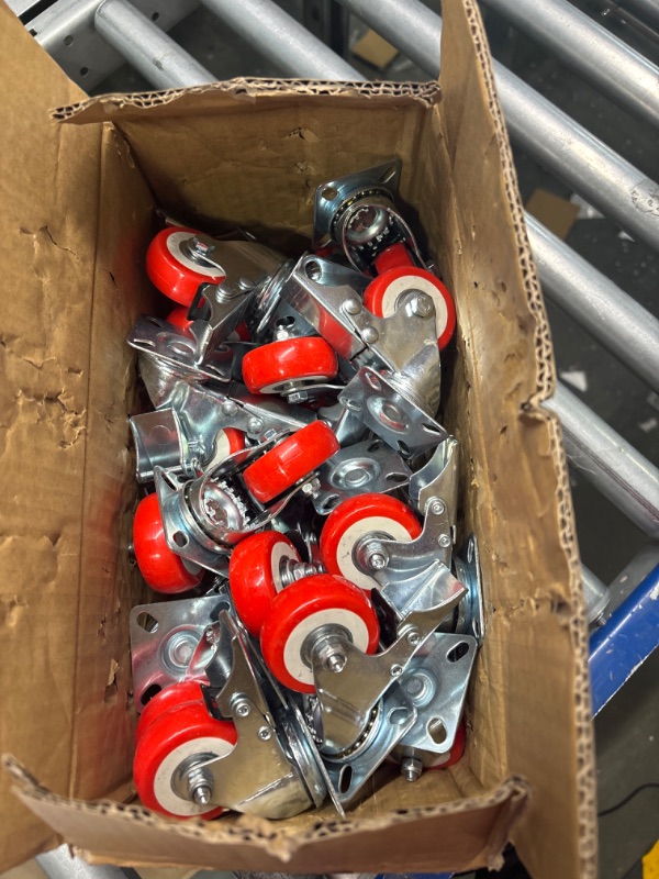 Photo 1 of 24 Pack 2" Caster Wheels Swivel Plate w/Brake On Red Polyurethane Wheels (2" with brake)