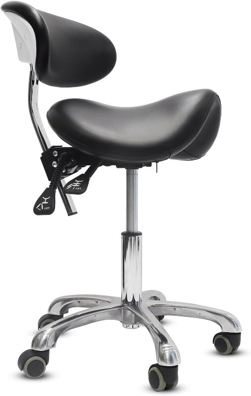 Photo 1 of Saddle Stool with Back Support Ergonomic Adjustable Stool Swivel Rolling Saddle Stool Salon Chair Hydraulic Lifting Saddle Stool for Office Spa