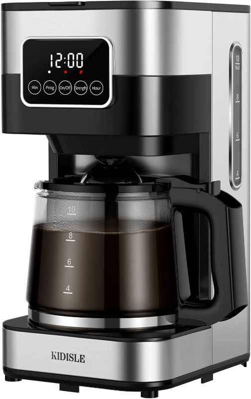 Photo 1 of 10 Cup Programmable Coffee Maker 2.0, Drip Coffee Machine with Touch Screen, Glass Carafe, Reusable Filter, Warming Plate, Regular & Strong Brew for Home and Office, Stainless Steel