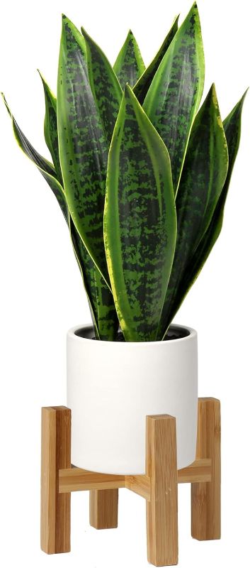 Photo 1 of 16" Faux Potted Plant Artificial Snake Plant with White Ceramic Pot Sansevieria Plant Perfect for House Modern Living Room Office Housewarming Gift Indoor Decor