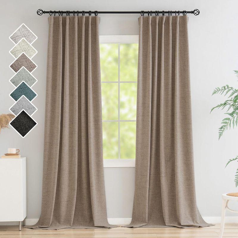 Photo 1 of 100% Blackout Curtains 84 Inches Length Long, Linen Thermal Insulated Curtains & Drapes for Bedroom/Living Room, Rod Pocket/Back Tab/Hook Belt/Ring Clips(2 Panels, W50 x L84, Linen Color)
