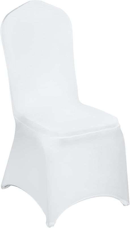 Photo 1 of 100 Pcs White Chair Covers Polyester Spandex Chair Cover Stretch Slipcovers for Wedding Party Dining Banquet Chair Decoration Covers
