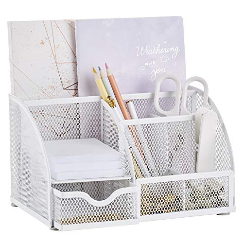 Photo 1 of Annova Mesh Desk Organizer Office with 7 Compartments + Drawer/Desk Tidy Candy/Pen Holder/Multifunctional Organizer - White