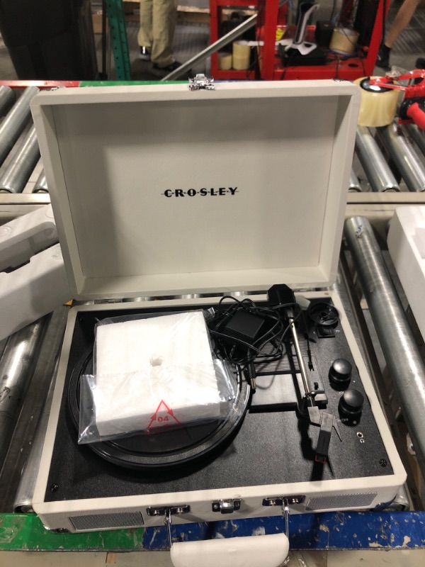 Photo 3 of Crosley CR8005F-WS Cruiser Plus Vintage 3-Speed Bluetooth in/Out Suitcase Vinyl Record Player Turntable, White Sand Bluetooth In/Out White Sand