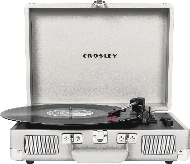 Photo 1 of Crosley CR8005F-WS Cruiser Plus Vintage 3-Speed Bluetooth in/Out Suitcase Vinyl Record Player Turntable, White Sand Bluetooth In/Out White Sand