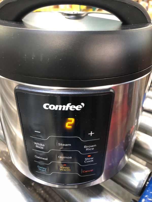 Photo 1 of COMFEE' Rice Cooker, 6-in-1 Stainless Steel Multi Cooker, Slow Cooker, Steamer, Saute, and Warmer, 2 QT, 8 Cups Cooked(4 Cups Uncooked), Brown Rice, Quinoa and Oatmeal, 6 One-Touch Programs