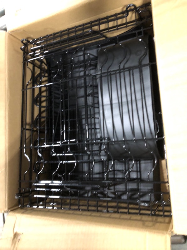 Photo 4 of **USED** Qienrrae Large Dish Drying Rack with Drainboard Set, Stainless Steel 2 Tier Black Dish Rack with Drainage for Kitchen Counter, Dish Drainers with Wine Glass Holder, Utensil Holder and Extra Dryer Mat