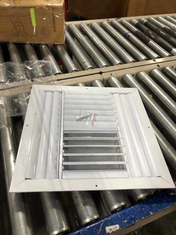 Photo 4 of 14 x 14 inch Ceiling Vent Cover in Aluminum, Air Diffuser HVAC air Supply Vent. 4 Way air Direction with Adjustable Curved Blades. White. The Duct Hole Must Measure 14" x 14" to fit.