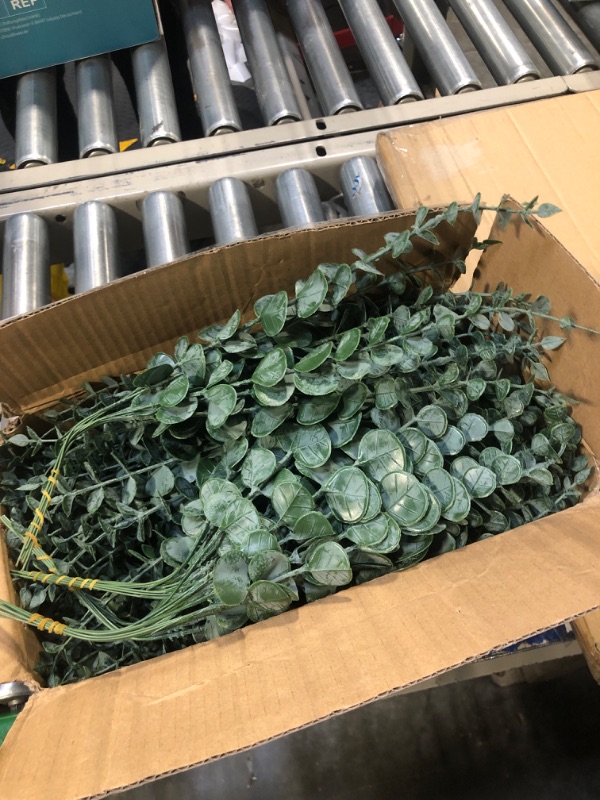 Photo 1 of 270 Pcs 3 Kinds Mixed Eucalyptus Leaves Stems Bulk Artificial Silver Dollar Eucalyptus Leaves Picks Dried Eucalyptus Bundle Faux Spray for Wedding Vase Bouquet Floral Arrangement Decor (Green) Green 270