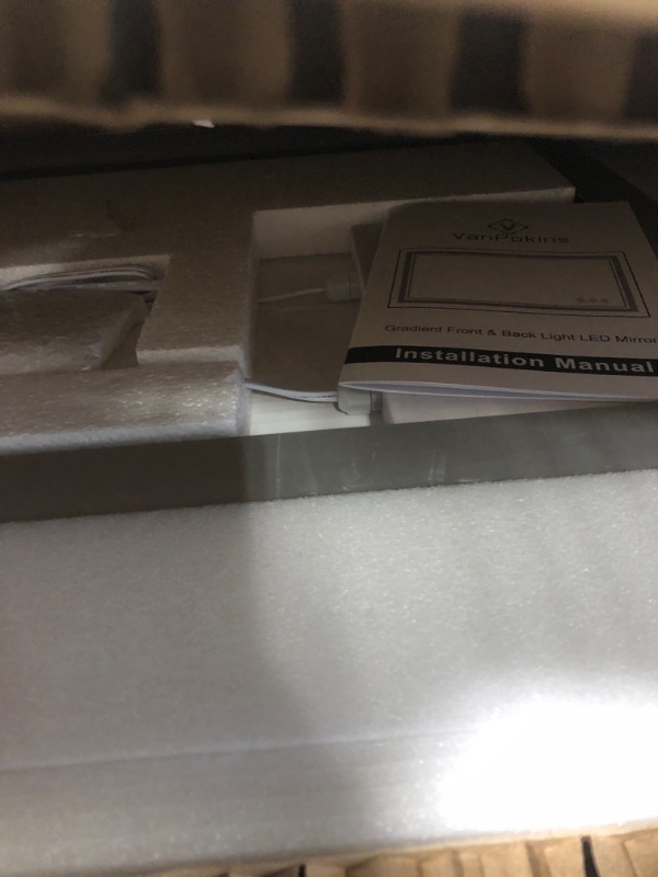 Photo 1 of VanPokins LED Bathroom Mirror, 24x32 Inch Black Framed Gradient Front and Backlit LED Mirror for Bathroom, 3 Colors Dimmable CRI>90, Enhanced Anti-Fog Wall Mounted Lighted Vanity Mirror 24x32''