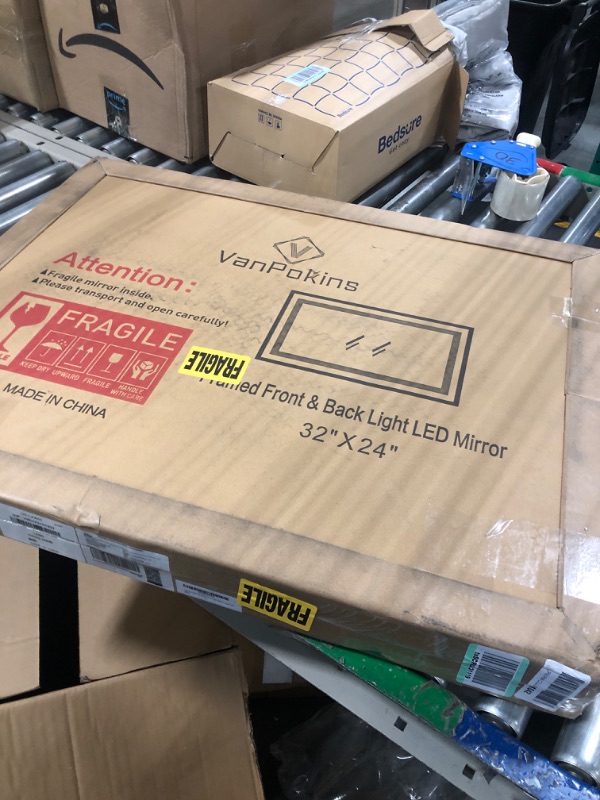 Photo 1 of VanPokins LED Bathroom Mirror, 24x32 Inch Black Framed Gradient Front and Backlit LED Mirror for Bathroom, 3 Colors Dimmable CRI>90, Enhanced Anti-Fog Wall Mounted Lighted Vanity Mirror 24x32''