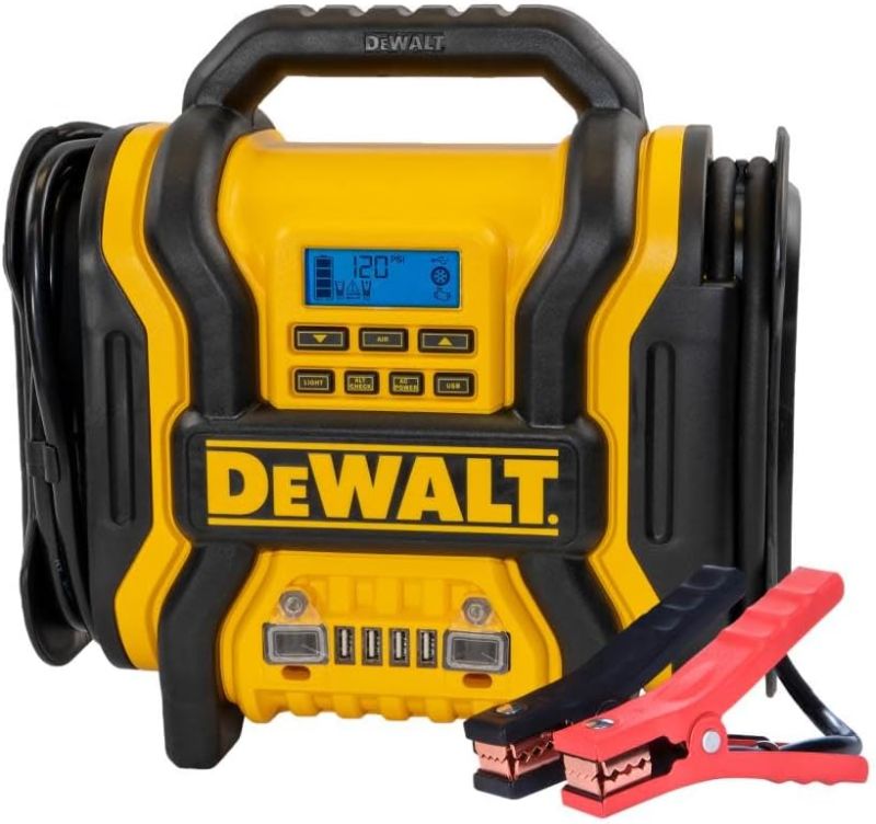 Photo 1 of **FOR PARTS**DEWALT DXAEPS14 1600 Peak Battery Amp 12V Automotive Jump Starter/Power Station with 500 Watt AC Power Inverter, 120 PSI Digital Compressor, and USB Power , Yellow