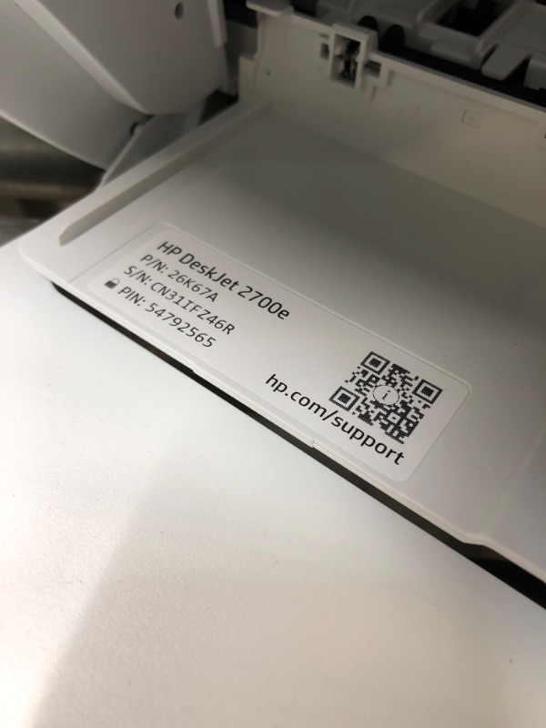 Photo 1 of HP DeskJet 2755e Wireless Color All-in-One Printer with bonus 6 months Instant Ink (26K67A), white
