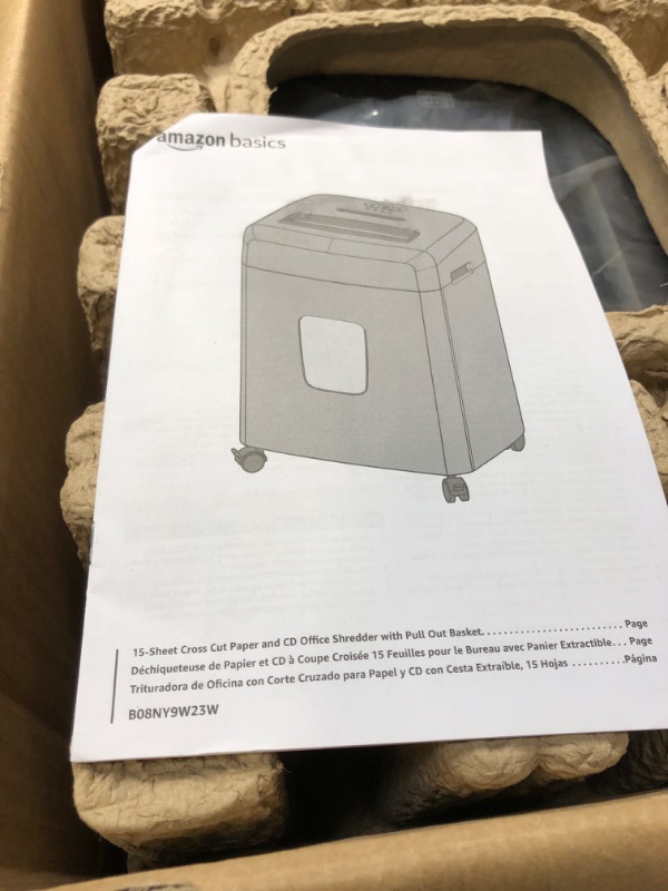 Photo 3 of Amazon Basics 15-Sheet Cross Cut Paper Shredder and Credit Card CD Shredder with 6 Gallon Bin 15 Sheet - new model Shredder