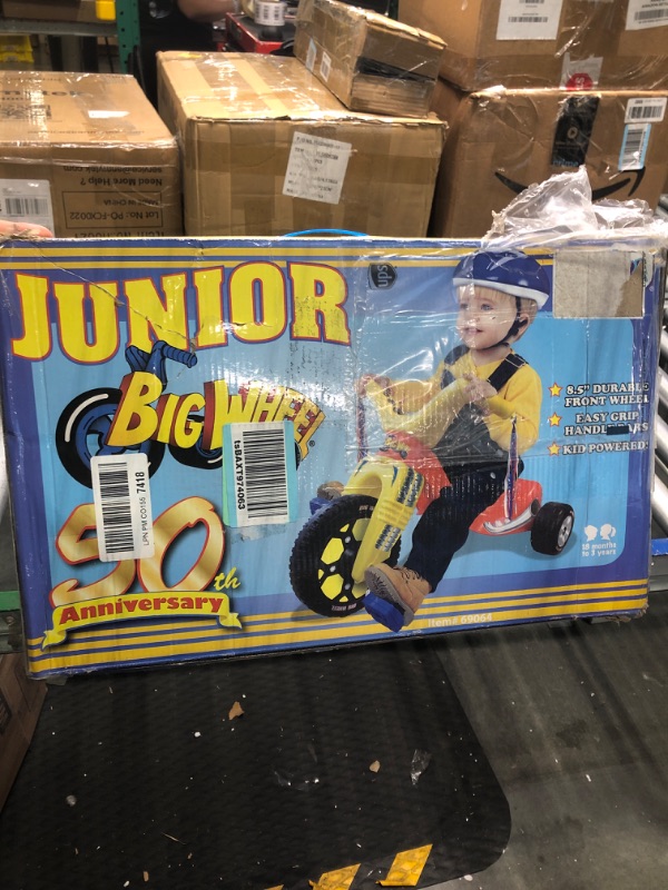 Photo 1 of **FOR PARTS ONLY** MISSING MAIN RODS* The Original Big Wheel Junior for Toddlers, Age 18 Months to 3 Years, Blue-Yellow-Red, 8.5" Wheel Ride On Tricycle Cruiser, Kid Powered Pedal Bike, 50th Year, Sit Down Riding Push Around Outdoor Toy…