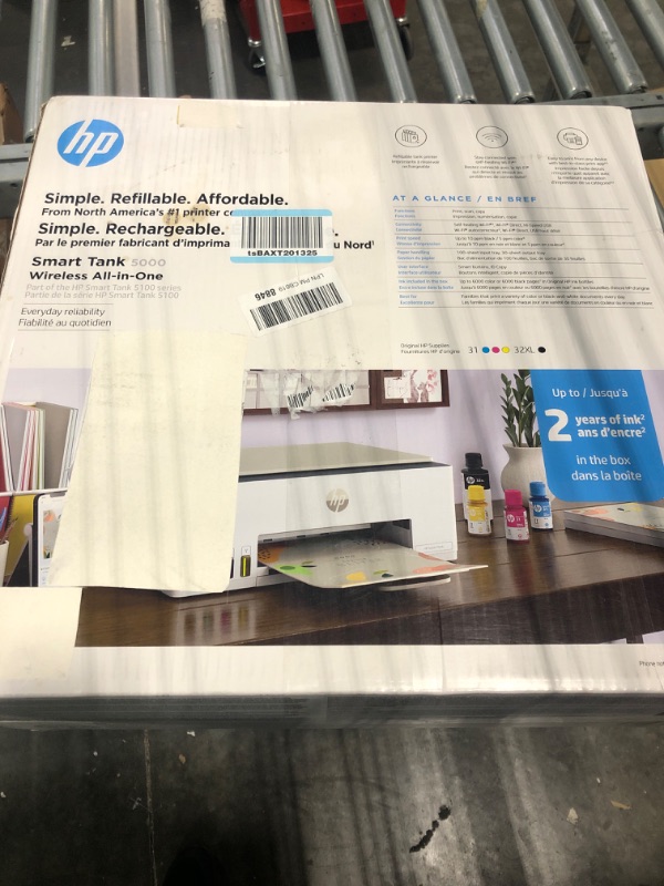 Photo 3 of HP Smart Tank 5000 Wireless All-in-One Ink Tank Printer with up to 2 years of ink included, mobile print, scan, copy, white, 17.11 x 14.23 x 6.19