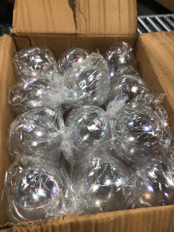 Photo 2 of 48 Pcs Funtery 4'' Christmas Clear Iridescent Ornaments Balls 4 inch Plastic Iridescent Ball Christmas Clear Plastic Fillable Baubles Ball for Christmas Party Birthday Wedding Decorations