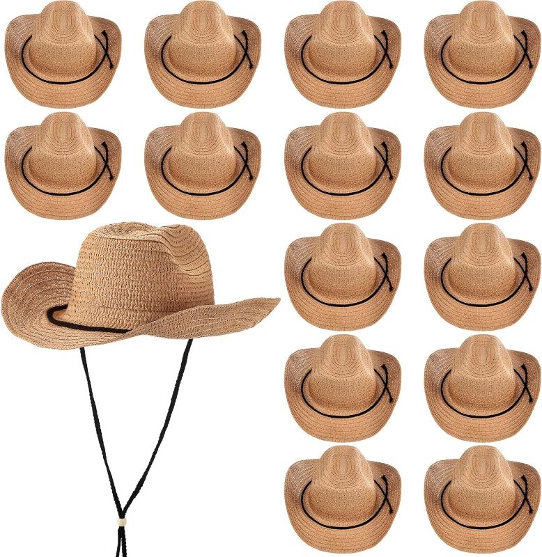 Photo 1 of 45 Pcs Straw Cowboy Hat Party Hat Panama Sun Hat Beach Hat for Travel Gardening Party Activities Horseback Riding Music Festival Hiking Mountain Climbing