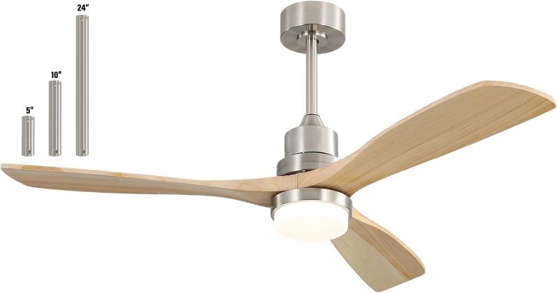Photo 1 of 52 Inch Ceiling Fan with Lights Remote Control, Noiseless |Dimmable |6-Speed Outdoor Ceiling Fan with Light, Walnut 3 Blade Wood Ceiling Fan with Timer, Reversible DC Motor for Patio Bedroom
