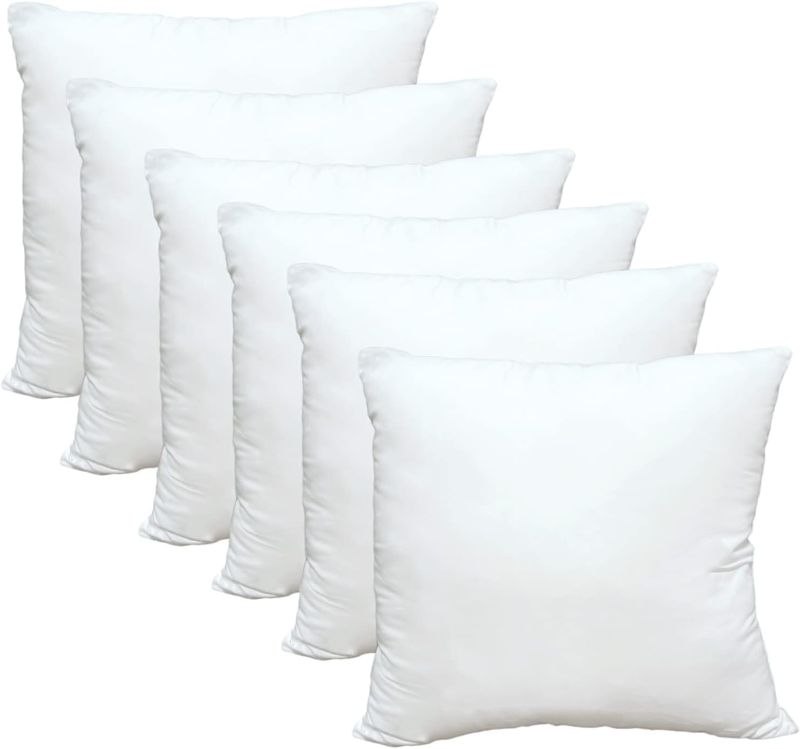 Photo 1 of  Luxury Set of 6 Throw Pillow Inserts, 18 x 18 Hypoallergenic Ultra Soft White Polyester Microfiber Durable Couch Cushion Fillers