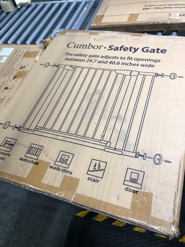 Photo 1 of Cumbor 29.7-46" Baby Gate for Stairs, Mom's Choice Awards Winner-Auto Close Dog Gate for the House, Easy Install Pressure Mounted Pet Gates for Doorways, Easy Walk Thru Wide Safety Gate for Dog, White
