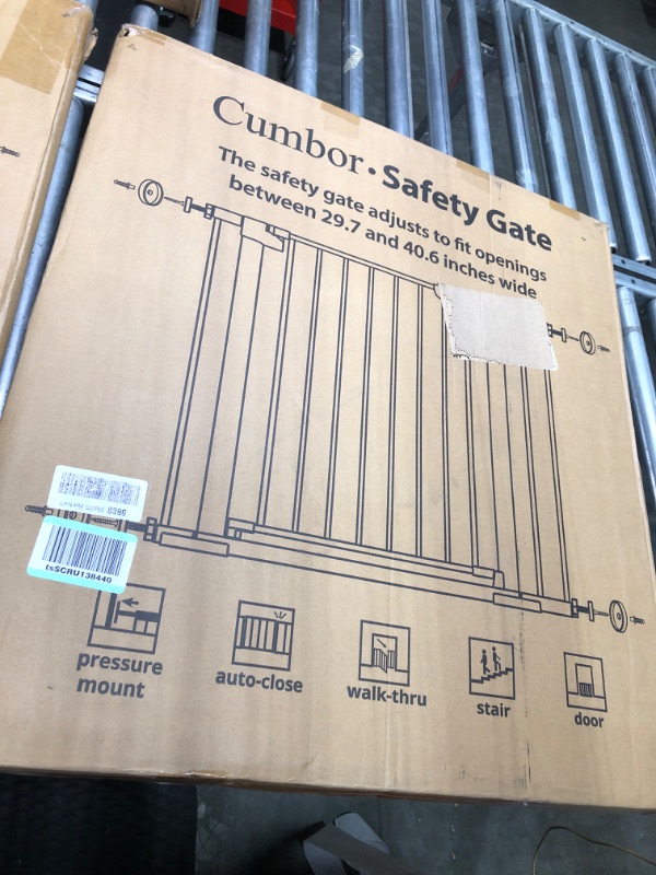 Photo 1 of Cumbor 29.7-46" Baby Gate for Stairs, Mom's Choice Awards Winner-Auto Close Dog Gate for the House, Easy Install Pressure Mounted Pet Gates for Doorways, Easy Walk Thru Wide Safety Gate for Dog, White