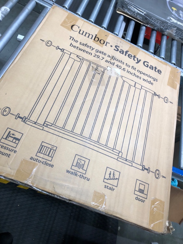 Photo 1 of Cumbor 29.7-46" Baby Gate for Stairs, Mom's Choice Awards Winner-Auto Close Dog Gate for the House, Easy Install Pressure Mounted Pet Gates for Doorways, Easy Walk Thru Wide Safety Gate for Dog, White