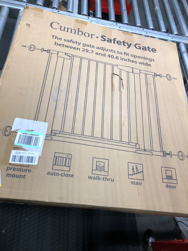 Photo 1 of Cumbor 29.7-46" Baby Gate for Stairs, Mom's Choice Awards Winner-Auto Close Dog Gate for the House, Easy Install Pressure Mounted Pet Gates for Doorways, Easy Walk Thru Wide Safety Gate for Dog, White