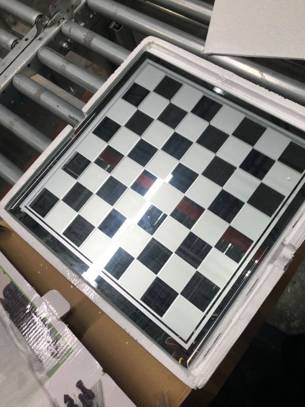 Photo 3 of Avant-Garde Black Frosted Glass Chess Set with Mirror Board