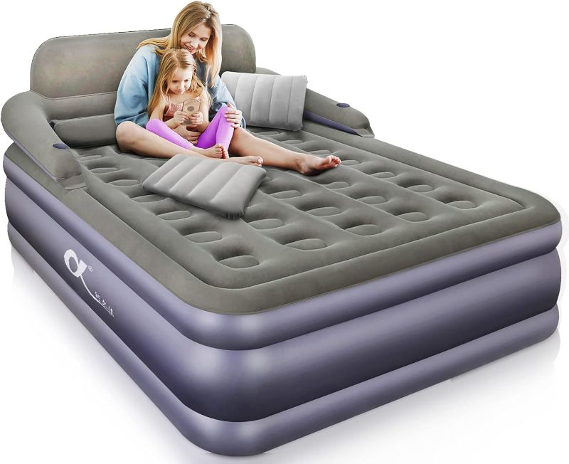 Photo 1 of A-ER-FA Queen Size Air Mattress with Headboard , 3 Mins Quick Inflation/Deflation Inflatable Airbed , 20 Inches High Blow Up Bed with Comfortable Flocked Top for Home Guest Travel Camping(QUEEN)
